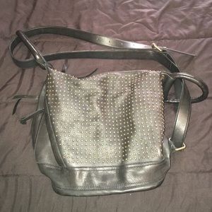 Large Black Genuine Leather studded purse